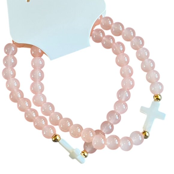 Charmze Stackable Stretch Pink Glass Beaded Faith Bracelet Set NEW - Picture 2 of 2